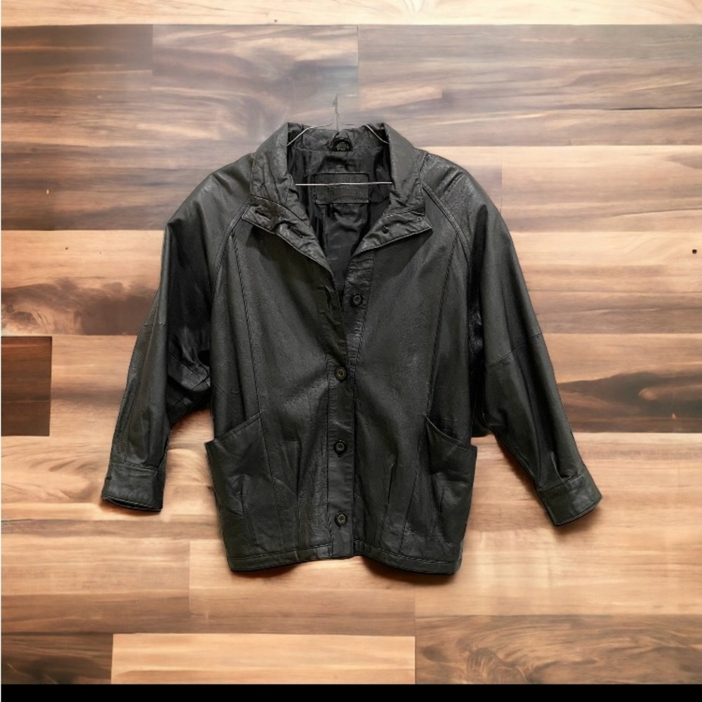 Jacqueline Ferrar Womens Medium 100% Leather Jacket Coat Black, Authentic 1980’s